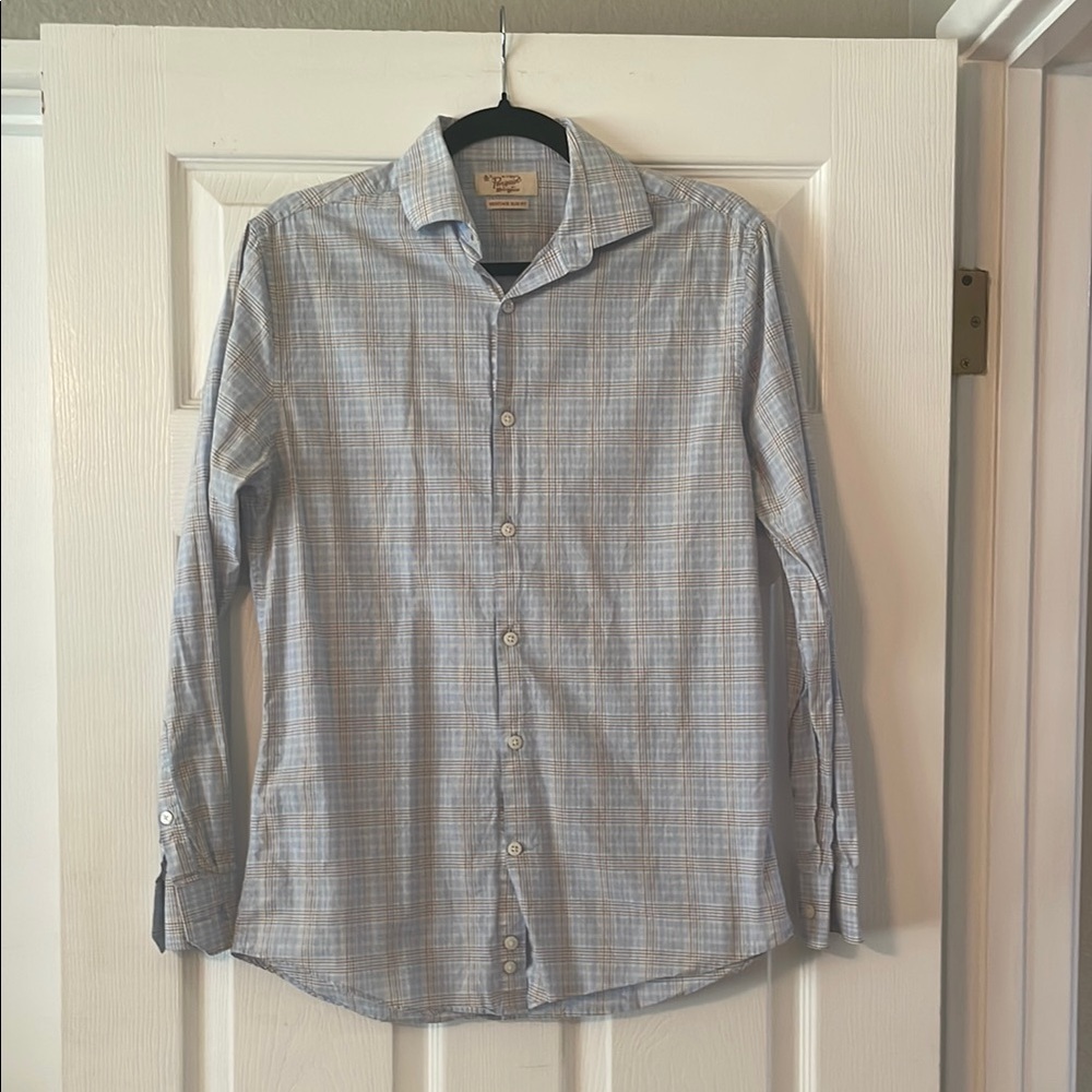 Original Penguin Light Blue Plaid Button-Up Dress Shirt